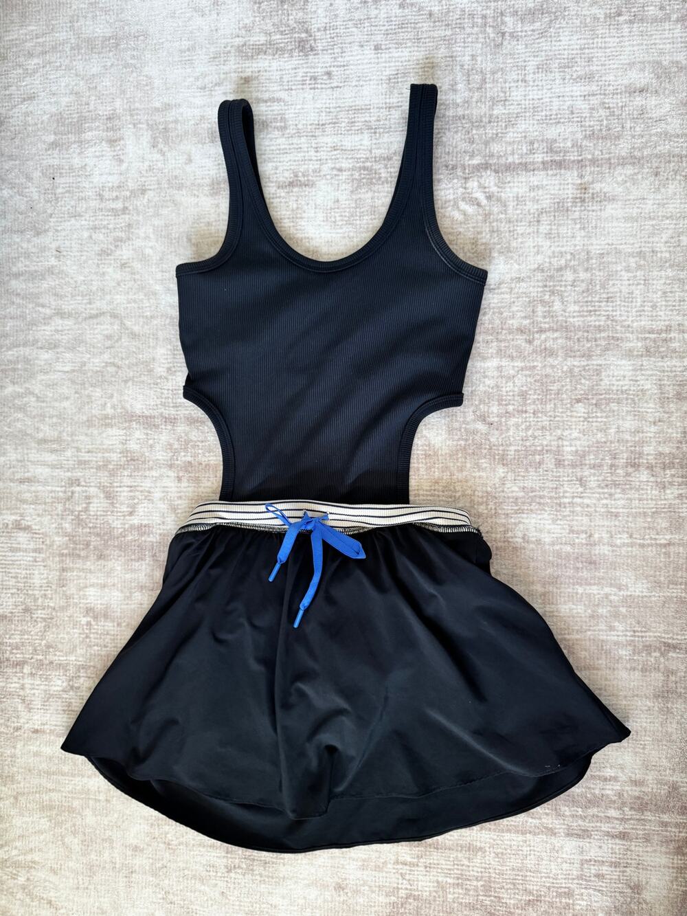 Aerie OFFLINE Black Tennis Dress Ribbed Bodysuit Built In Bra & Shorts Small